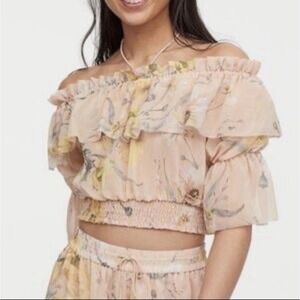H&M Women's Off-Shoulder Ruffle Floral Cropped Top Cottagecore Fairy Whimsical 6